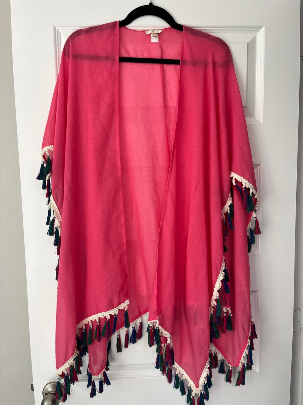 Charming Charlie Hot Pink Tassel-Trim Open Wrap